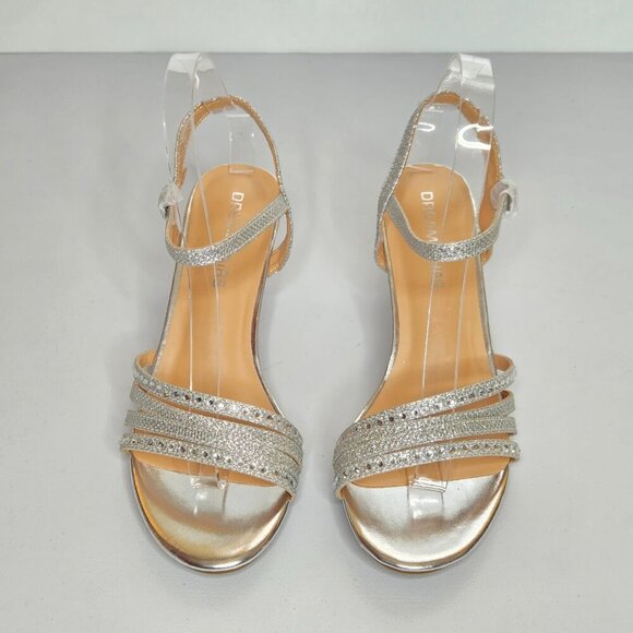 Dream Pairs Silver Glitter Rhinestone Strap Low Heel Dress Sandal Shoe Sz 7.5 - Picture 6 of 12